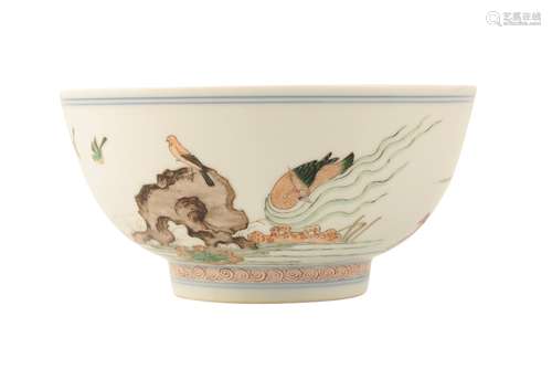 FINE AND RARE FAMILLE VERTE 'MANDARIN DUCKS' BOWL,KANGXI PERIOD