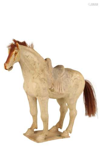STRAW-GLAZED POTTERY HORSE FIGURE, TANG DYNASTY