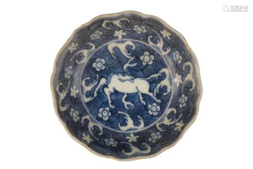 SMALL FOLIATE-FORM BLUE AND WHITE SAUCER DISH, XUANDE MARK BUT MID-17TH CENTURY