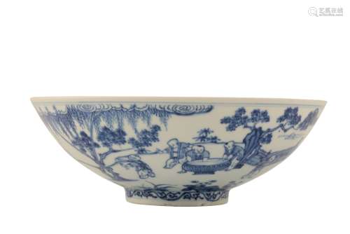 BLUE AND WHITE SHALLOW MING-STYLE 'BOYS' BOWL, XUANDE SIX CHARACTER MARK BUT KANGXI PERIOD