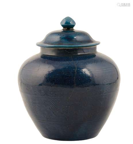 DARK-BLUE GLAZED 'PHOENIX' JAR, JIAJING SIX CHARACTER MARK AND OF THE PERIOD