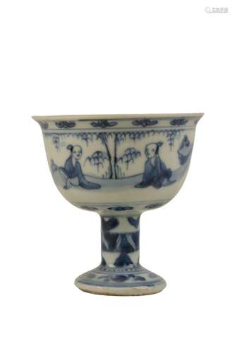 BLUE AND WHITE STEM CUP, LATE MING, CIRCA 1640