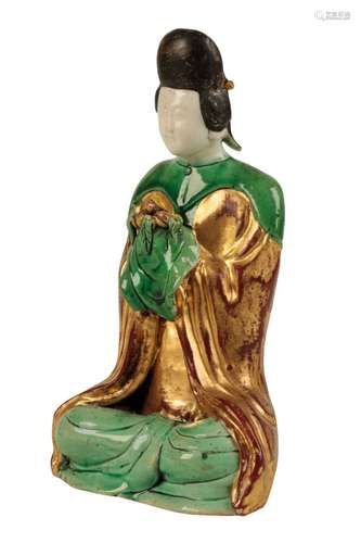 RARE FAMILLE VERTE QUEEN MOTHER OF THE WEST (XI WANG MU) FIGURE, KANGXI PERIOD