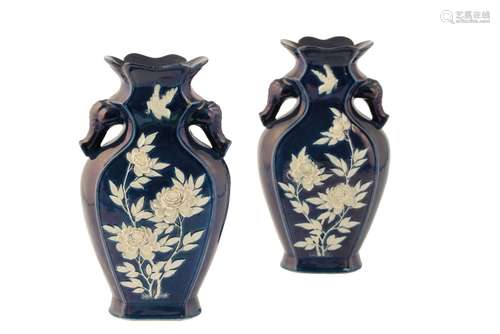 PAIR OF BLUE-GLAZED BALUSTER VASES, QING DYNASTY, PROBABLY GUANGXU