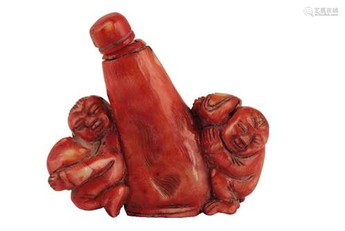 CORAL FIGURAL DOUBLE SNUFF BOTTLE, REPUBLIC PERIOD