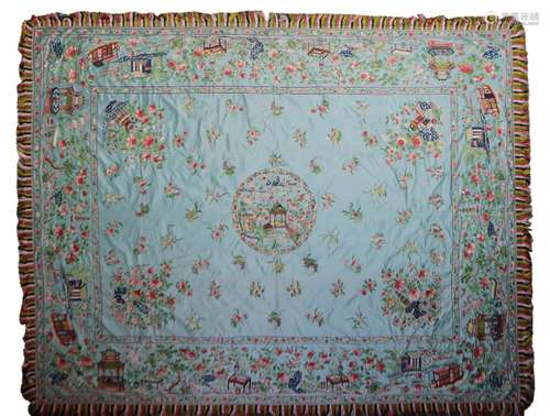 LARGE SILK-EMBROIDERED BEDSPREAD, JIAQING / DAOGUANG