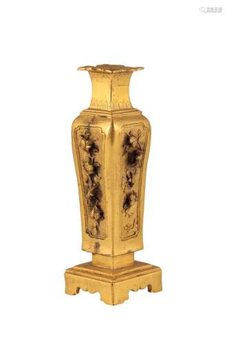 GILT-BRONZE 'TONKIN' SQUARE-SECTION BALUSTER VASE, LATE MING / EARLY QING