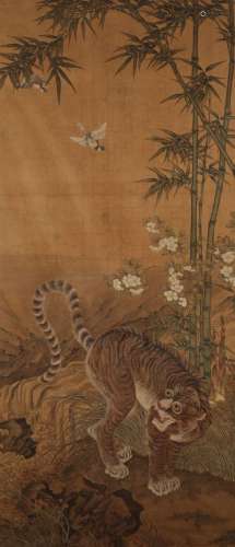 ASCRIBED TO LONG YUAN (probably Korean 18th/19th century) A tiger with magpies among bamboo
