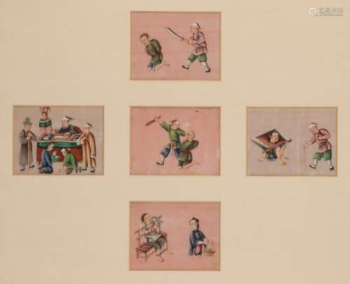 CHINESE SCHOOL(19th century) A set of ten figure studies, framed as two sets of five