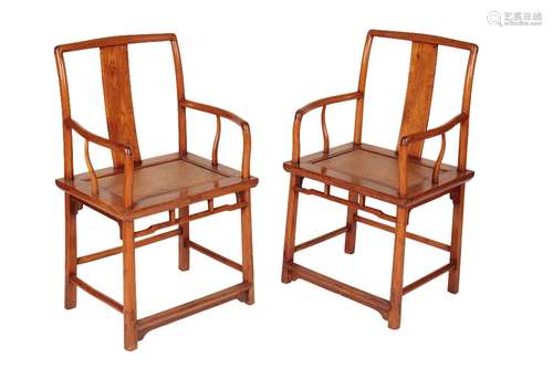 PAIR OF CHINESE ELM OPEN ARMCHAIRS, SHANXI PROVINCE, 19TH CENTURY