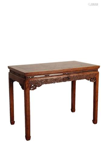 CARVED HONGMU AND ELM CORNER LEG TABLE, QING DYNASTY 17TH / 18TH CENTURY