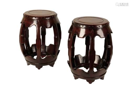 PAIR OF HARDWOOD BARREL-SHAPED STOOLS, QING DYNASTY, 18TH / 19TH CENTURY