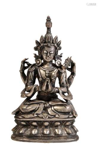 SILVERED BRONZE FIGURE OF TARA, SINO-TIBETAN, 18TH CENTURY