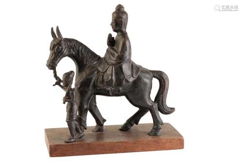 FINE BRONZE EQUESTRIAN GROUP OF PRINCE SIDDHARTHA AND ATTENDANT, LIAO DYNASTY