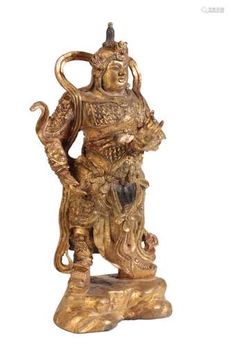 BRONZE WARRIOR FIGURE OF THE GUARDIAN KING DHANADAR, QING DYNASTY