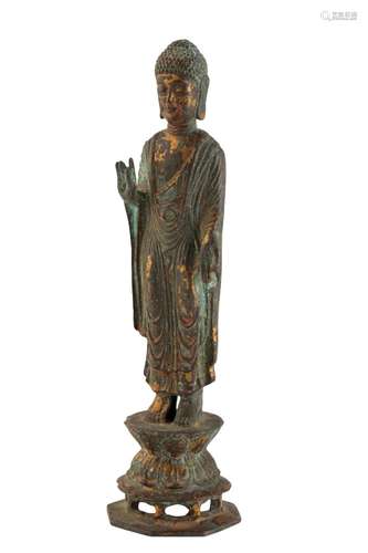 GILT-BRONZE STANDING BUDDHA, KOREAN 18TH CENTURY