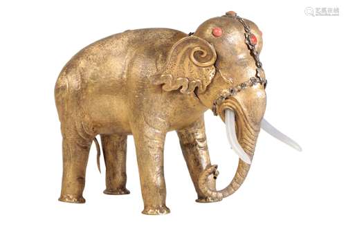 GILT-METAL FIGURE OF AN ELEPHANT, LATE QING DYNASTY