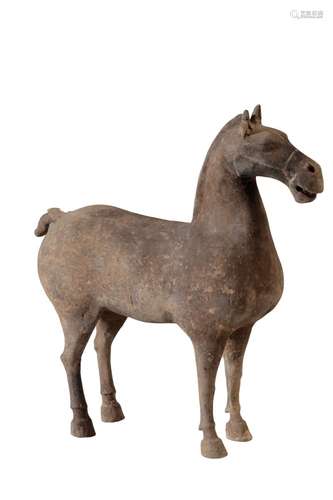 PAINTED GREY POTTERY HORSE, HAN DYNASTY