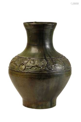 LARGE GREEN-GLAZE POTTERY VASE, HAN DYNASTY