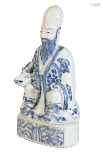 BLUE AND WHITE FIGURE OF SHOU LAO AND DEER, WANLI PERIOD