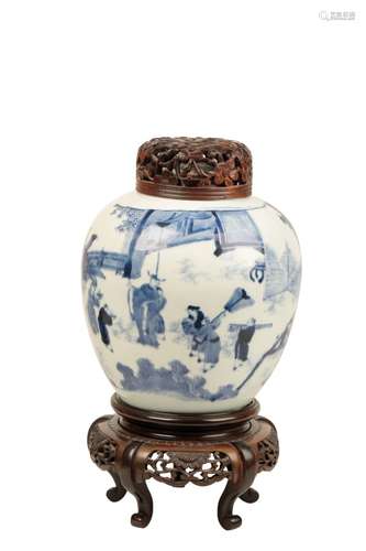 LARGE BLUE AND WHITE JAR, TRANSITIONAL PERIOD