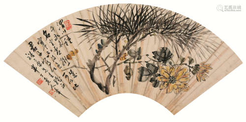 陈半丁（1876～1970） 花卉扇面 水墨纸本