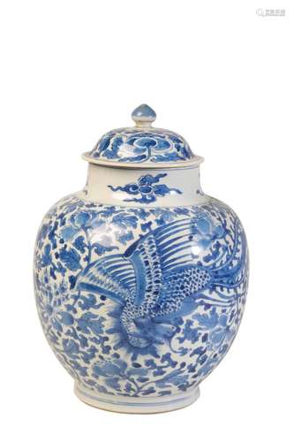 BLUE AND WHITE 'PHOENIX' JAR AND COVER, KANGXI PERIOD