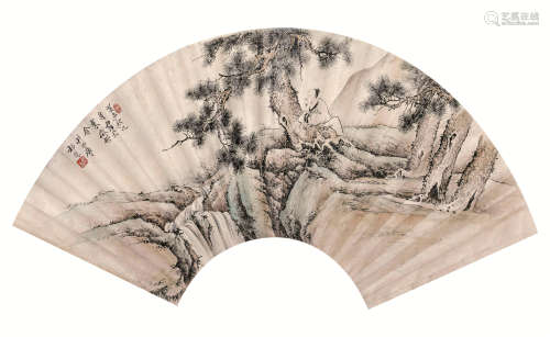 祁昆（1901～1944） 山水扇面 水墨纸本