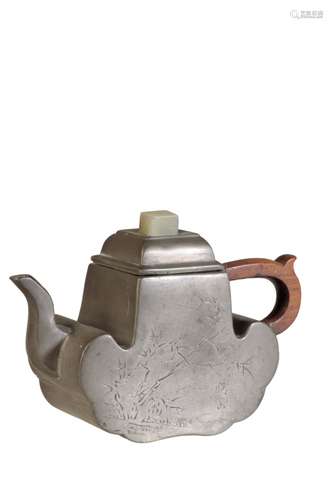 PEWTER-ENCASED YIXING TEAPOT AND COVER, KANGXI PERIOD