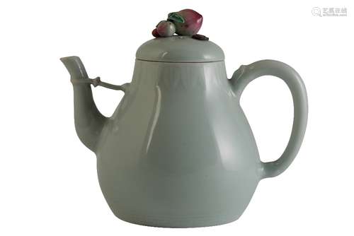 FINE AND RARE CELADON-GLAZE PEAR SHAPED TEAPOT, QIANLONG SEAL MARK