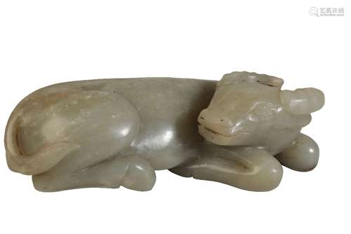 CARVED CELADON JADE BUFFALO, QING DYNASTY