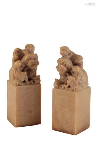 PAIR OF CARVED SOAPSTONE SEALS, QING DYNASTY, 19TH CENTURY