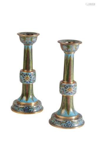 PAIR OF CLOISONNE CANDLESTICKS, QING DYNASTY, 19TH CENTURY