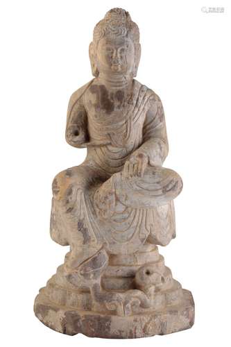 CARVED STONE FIGURE OF A BODHISATTVA, POSSIBLY TANG DYNASTY