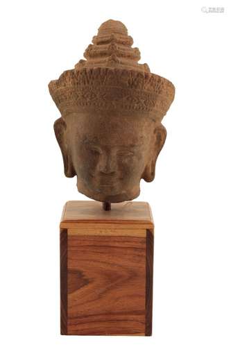 CAMBODIAN SANDSTONE HEAD OF A BUDDHA, 13TH CENTURY OR LATER