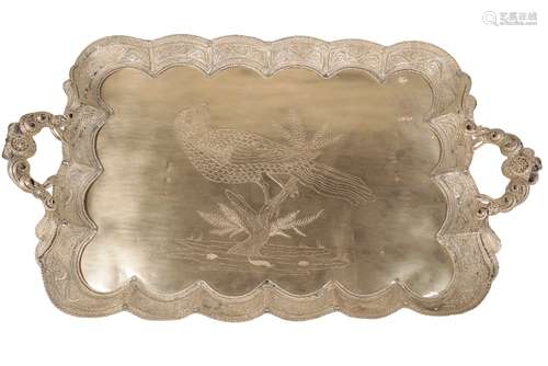 SILVER FILIGREE TWO HANDLED TRAY, LATE 19TH CENTURY