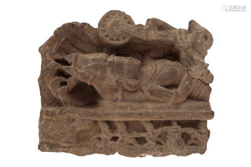 RED SANDSTONE CARVED FRAGMENT, INDIA, 17TH - 18TH CENTURY