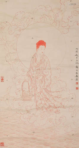 郑慕康（1901～1982） 朱描人物 水墨纸本