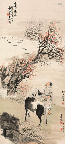 吴征（1878～1949、 ）李润小瑜仲山 塞北秋风立轴 水墨纸本