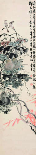 姚尊（1879～1952） 花鸟立轴 水墨纸本