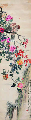 邓少峰（1903～1986） 花鸟立轴 水墨纸本