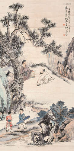 倪田（1855～1919） 携亲访友 水墨纸本