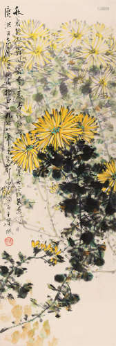 康师尧（1921～1985） 菊花立轴 水墨纸本