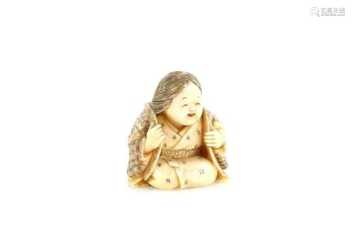 An ivory netsuke of Okame, signed ShogetsuProvenance: The Property of a Lady. From a Private