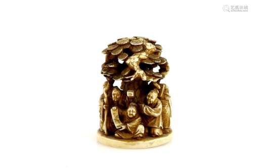 A stained ivory netsuke of The Seven Sages of The Bamboo Grove, Meiji PeriodProvenance: The Property