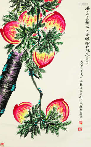 杨秀珍（1909～2008） 寿桃立轴 水墨纸本