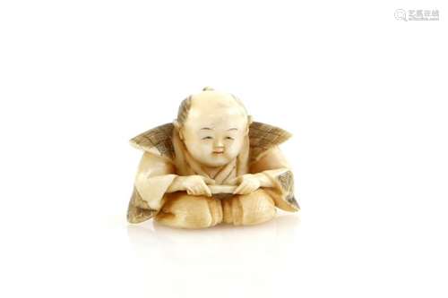 A small stained ivory netsuke of Fukusuke, 20th CenturyProvenance: The Property of a Lady. From a