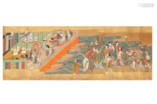 A HANDSCROLL PAINTING. 17th Century. Seven sections from a handscroll depicting medieval tales of