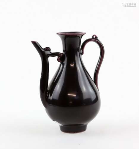 A purple/aubergine ewer with circular rim, the base with underglaze blue four-character Xuande mark,