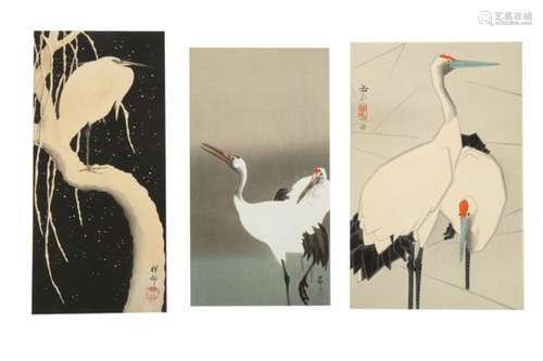 FOUR PRINTS BY KOSON AND OTHERS. 20th Century. Two tanzaku format prints by Koson, one oban by